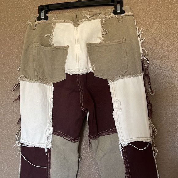Brown khaki and white Patchwork Jeans size medium - Picture 4 of 6